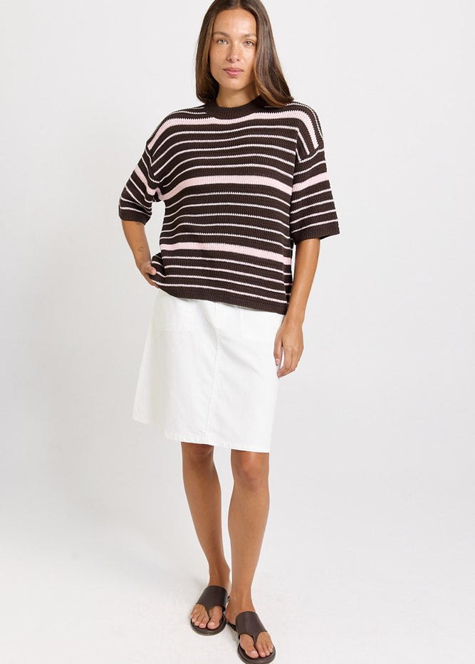 Betty Basics Dylan Knit Tee in Chocolate/Pink Stripe - view 2