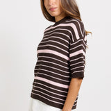 Betty Basics Dylan Knit Tee in Chocolate/Pink Stripe - view 3