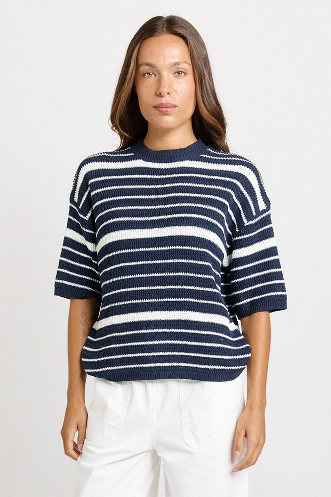 Betty Basics Dylan Knit Tee in Navy/White Stripe