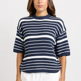 Betty Basics Dylan Knit Tee in Navy/White Stripe