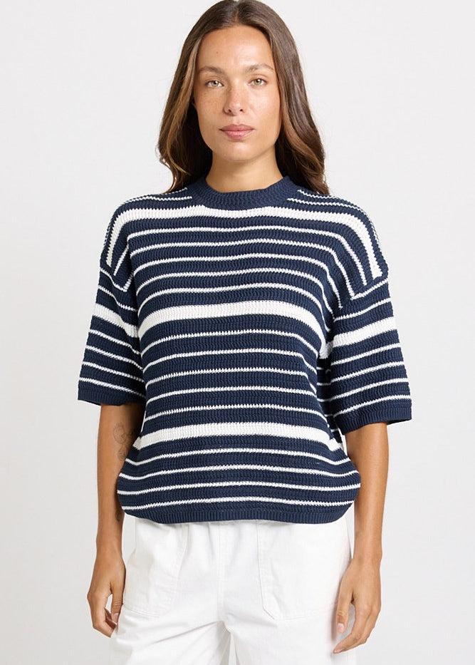 Betty Basics Dylan Knit Tee in Navy/White Stripe