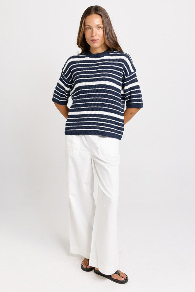 Betty Basics Dylan Knit Tee in Navy/White Stripe - view 2