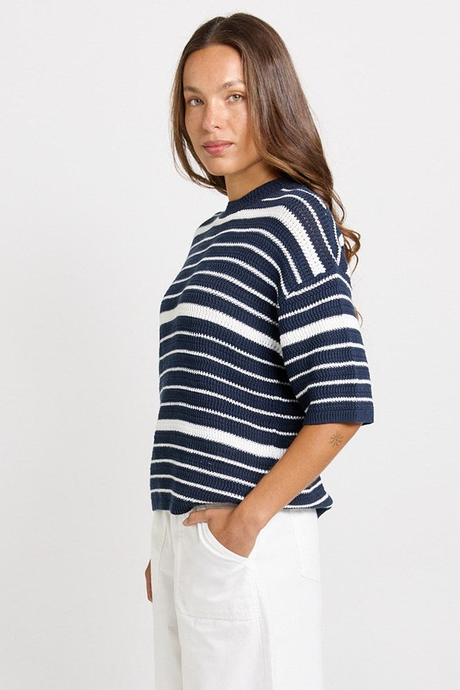 Betty Basics Dylan Knit Tee in Navy/White Stripe - view 3