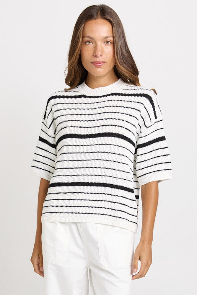 Betty Basics Dylan Knit Tee in White/Black Stripe