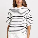 Betty Basics Dylan Knit Tee in White/Black Stripe