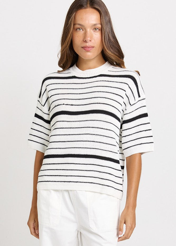 Betty Basics Dylan Knit Tee in White/Black Stripe