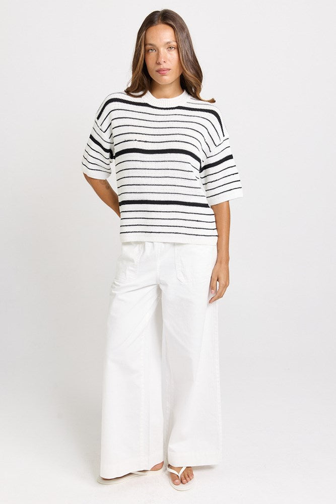 Betty Basics Dylan Knit Tee in White/Black Stripe - view 2