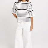 Betty Basics Dylan Knit Tee in White/Black Stripe - view 2