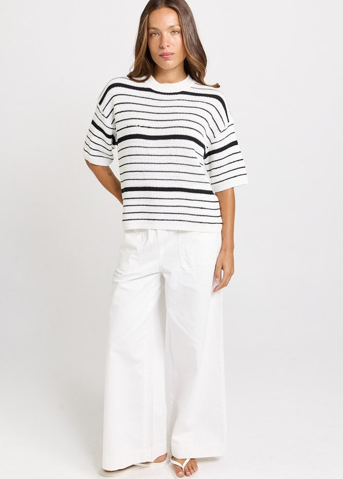 Betty Basics Dylan Knit Tee in White/Black Stripe - view 2