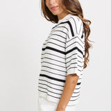 Betty Basics Dylan Knit Tee in White/Black Stripe - view 3