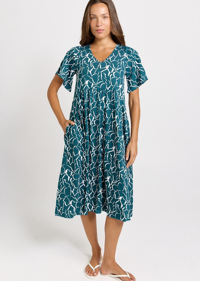 Betty Basics Donna Dress in Teal Petal Print