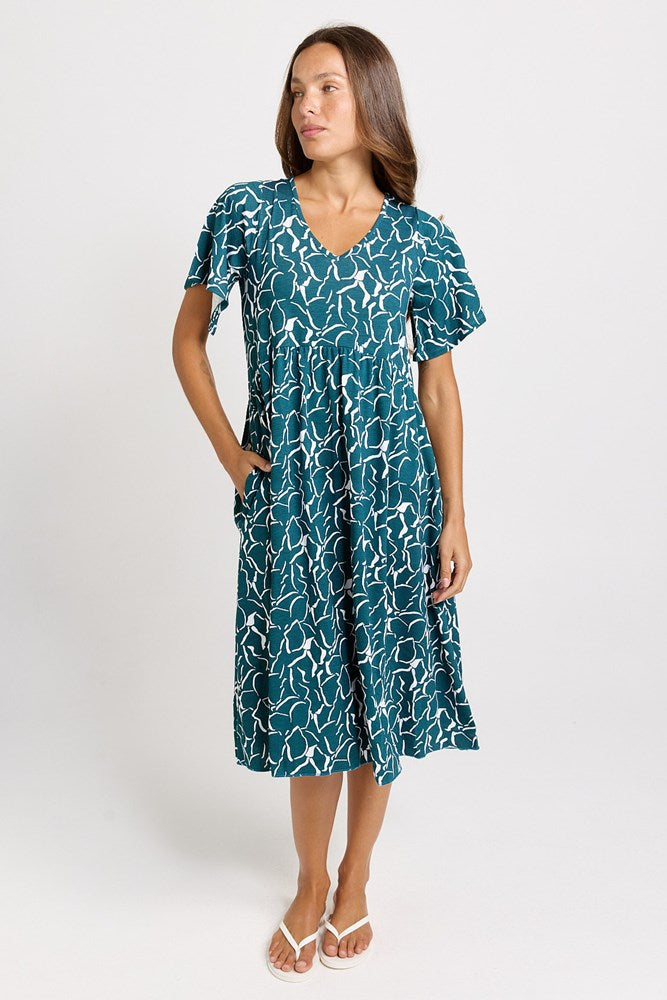 Betty Basics Donna Dress in Teal Petal Print - view 2