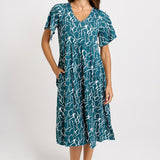 Betty Basics Donna Dress in Teal Petal Print - view 2