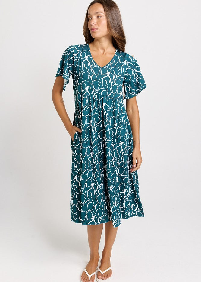 Betty Basics Donna Dress in Teal Petal Print - view 2