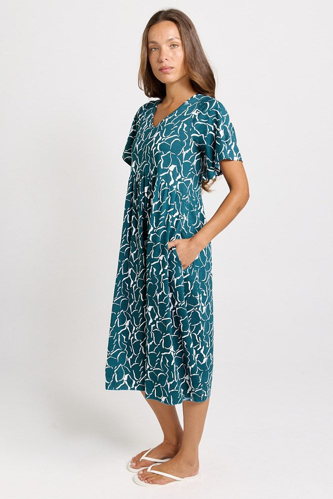 Betty Basics Donna Dress in Teal Petal Print - view 3