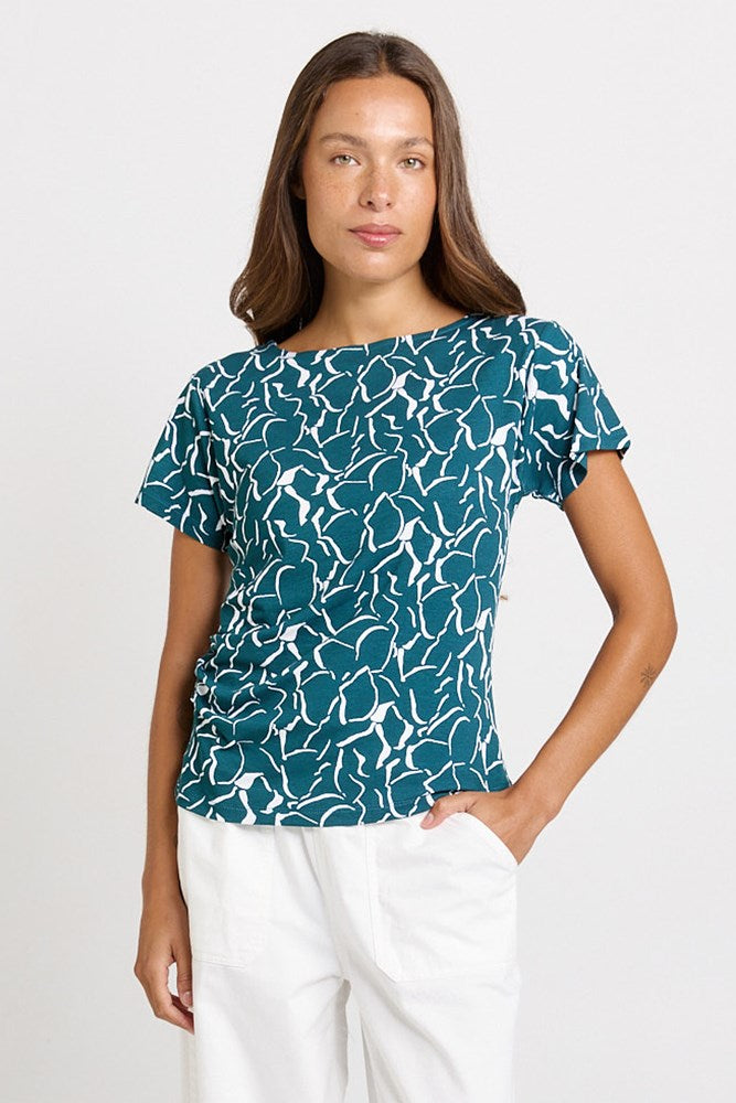 Betty Basics Victoria Viscose Tee in Teal Petal Print