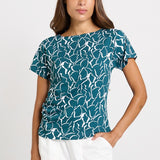 Betty Basics Victoria Viscose Tee in Teal Petal Print