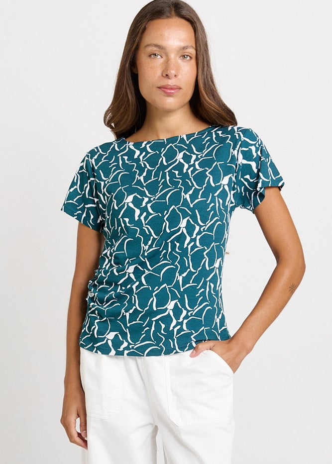 Betty Basics Victoria Viscose Tee in Teal Petal Print