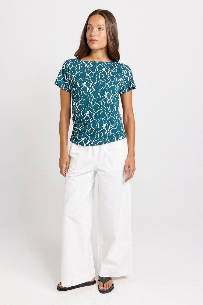 Betty Basics Victoria Viscose Tee in Teal Petal Print - view 2