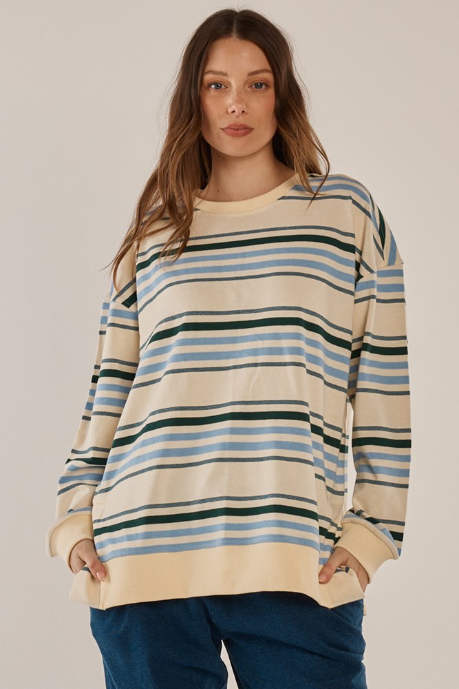 Easy Crew Sweat - Blue/Green Stripe