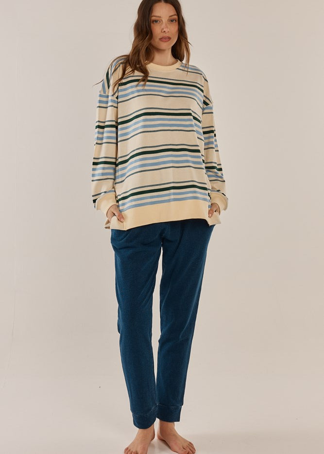 Easy Crew Sweat - Blue/Green Stripe