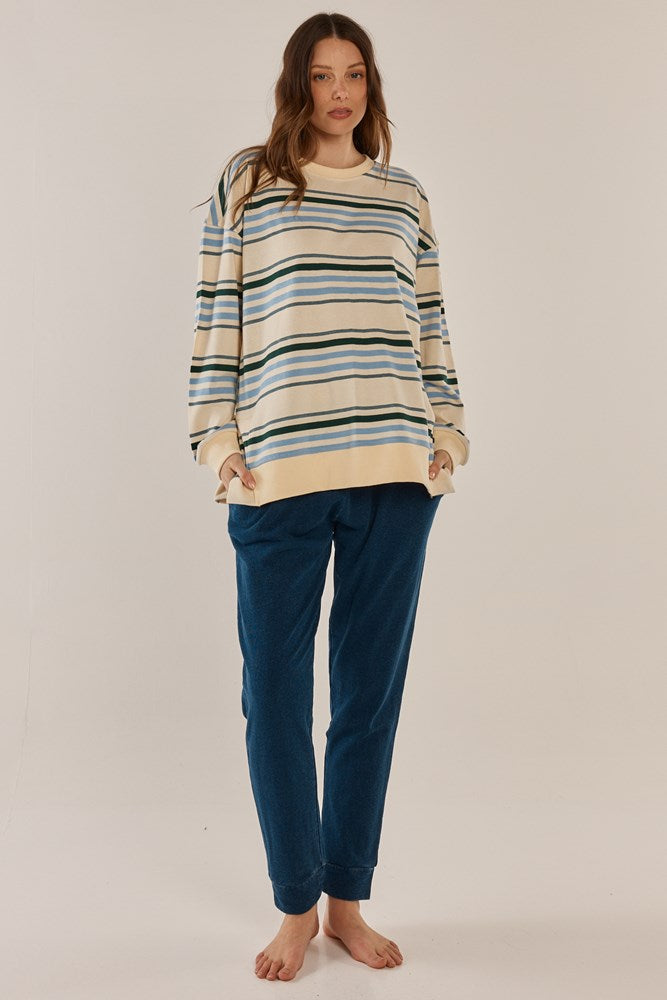 Easy Crew Sweat - Blue/Green Stripe