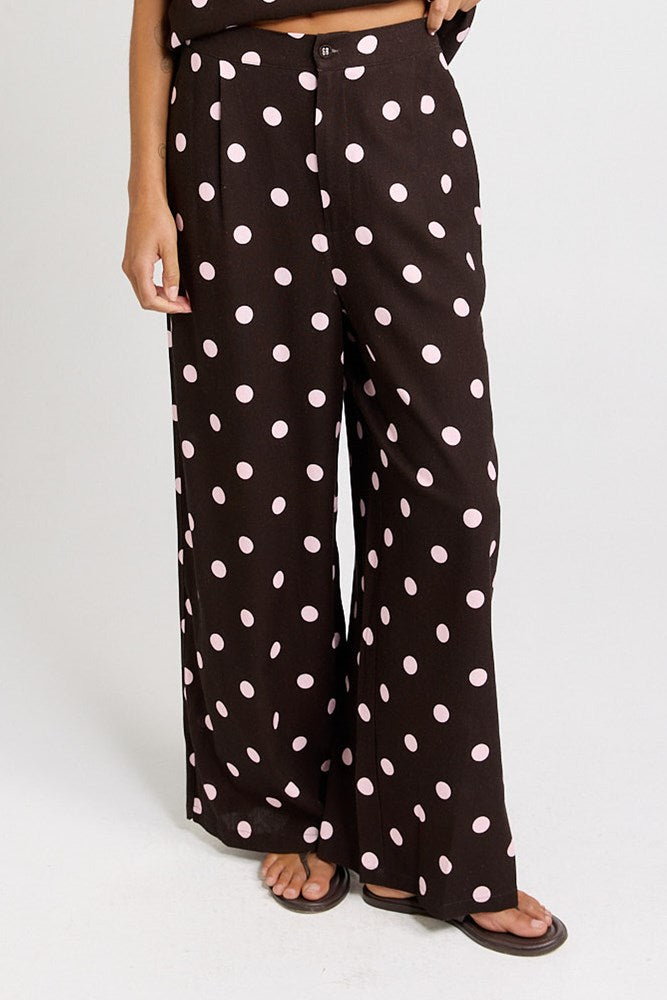 Betty Basics Zander Pant in Pink/Choc Polka Dot