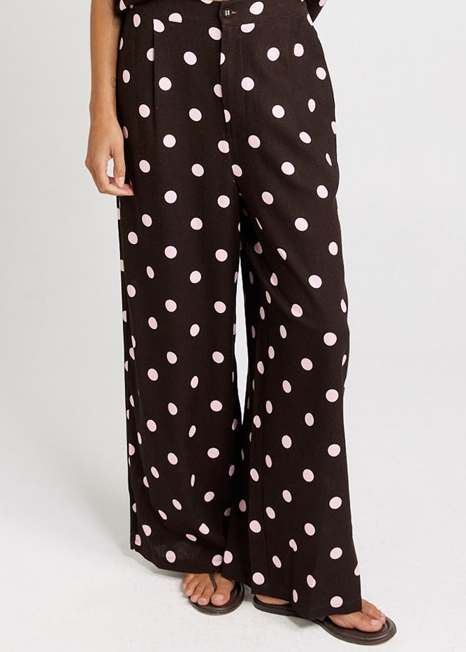 Betty Basics Zander Pant in Pink/Choc Polka Dot