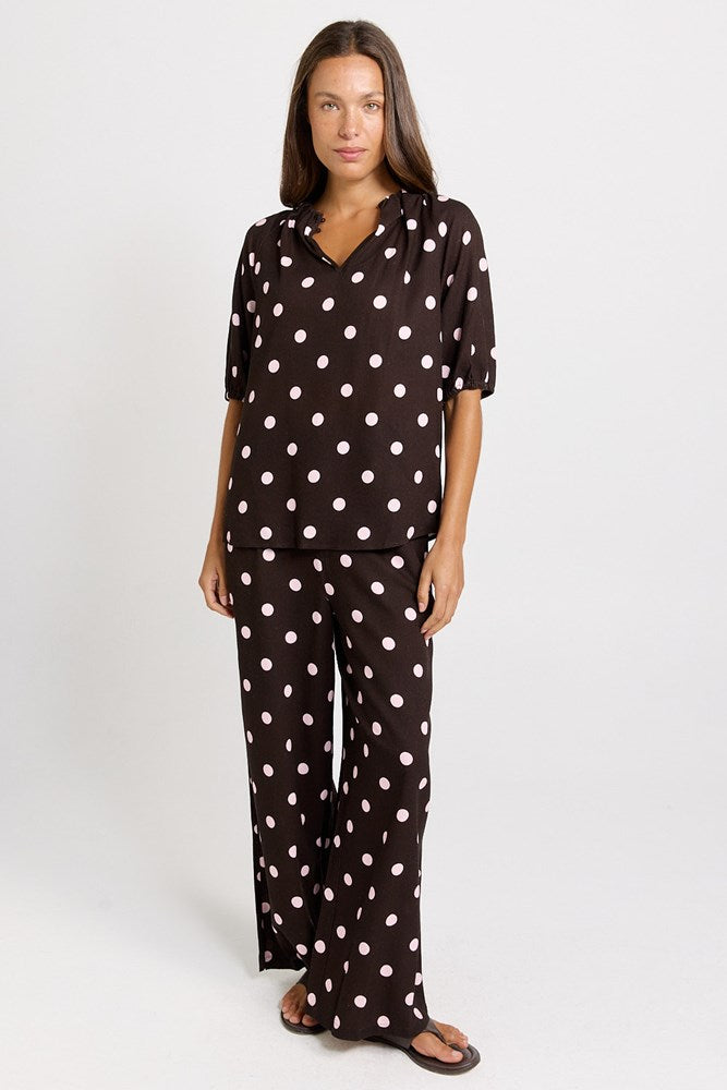 Betty Basics Zander Pant in Pink/Choc Polka Dot - view 2