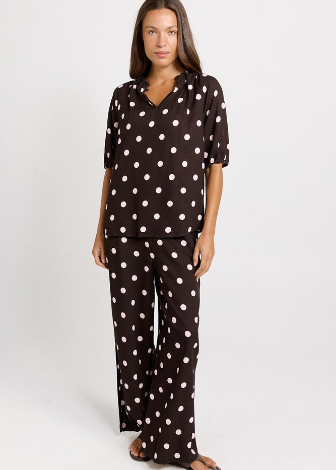 Betty Basics Zander Pant in Pink/Choc Polka Dot - view 2