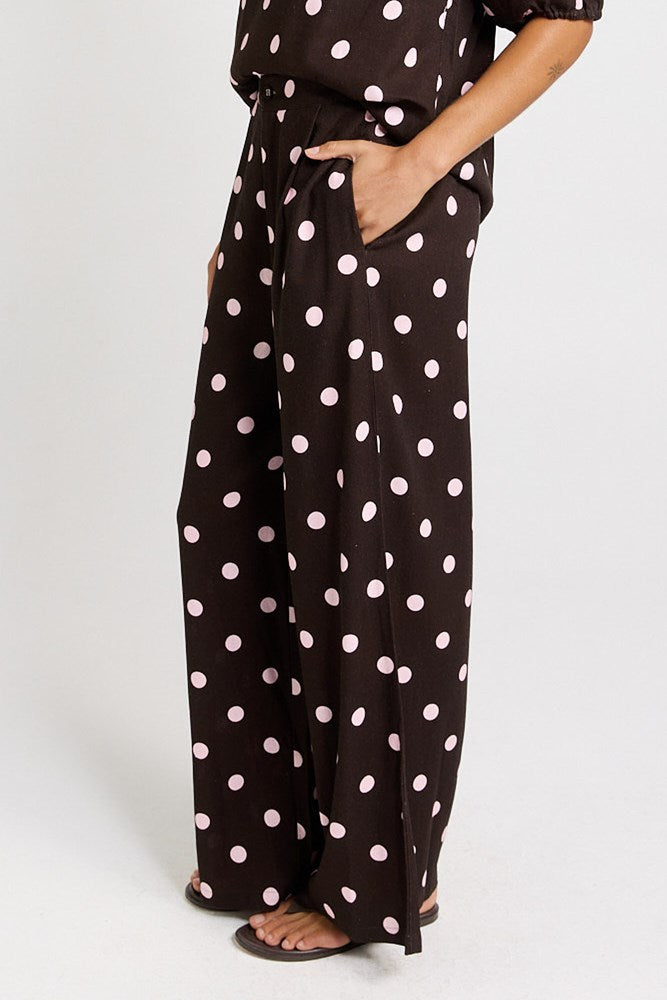 Betty Basics Zander Pant in Pink/Choc Polka Dot - view 3