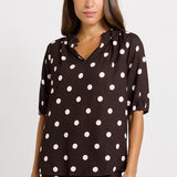 Betty Basics Joanne Blouse in Pink/Choc Polka Dot