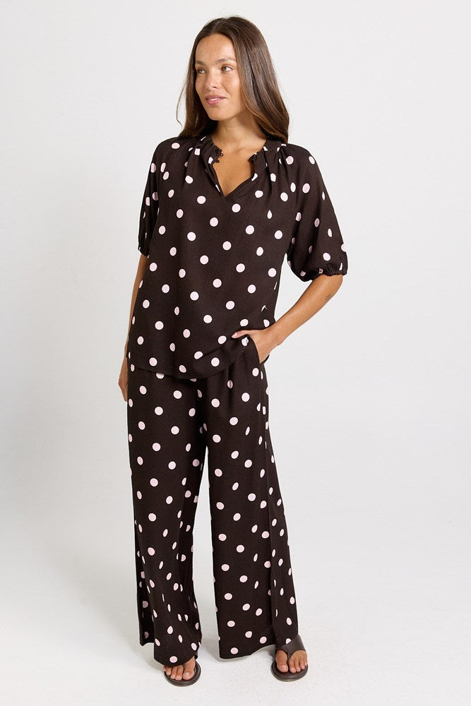 Betty Basics Joanne Blouse in Pink/Choc Polka Dot - view 2