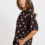 Betty Basics Joanne Blouse in Pink/Choc Polka Dot - view 3