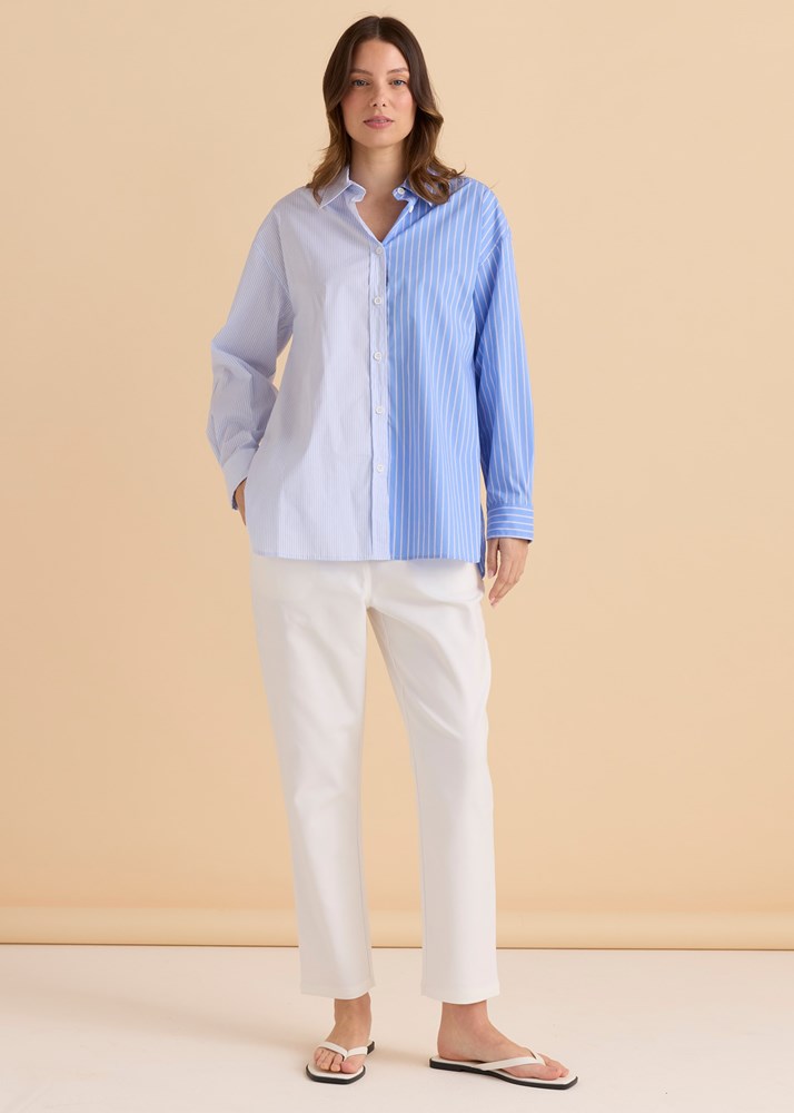 Stevie Shirt - Blue Stripe Contrast