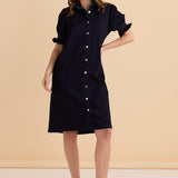 Scallop Denim Dress - Indigo Blue