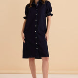 Scallop Denim Dress - Indigo Blue