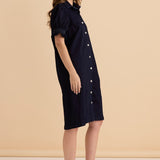 Scallop Denim Dress - Indigo Blue