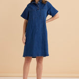 Shift Denim Shirt Dress - Dusty Blue