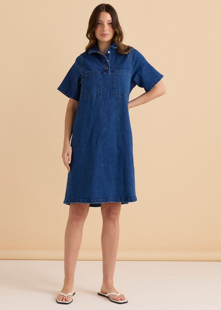 Shift Denim Shirt Dress - Dusty Blue