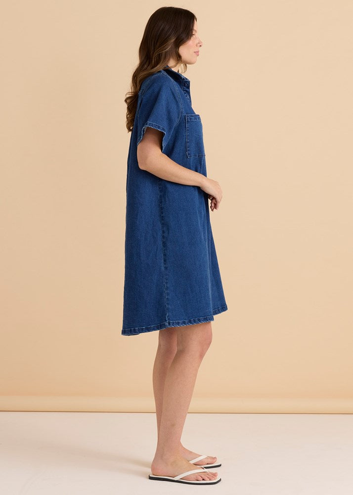 Shift Denim Shirt Dress - Dusty Blue