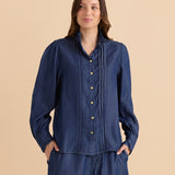 Lucille Lyocell Pleated Shirt - Dark Blue Wash
