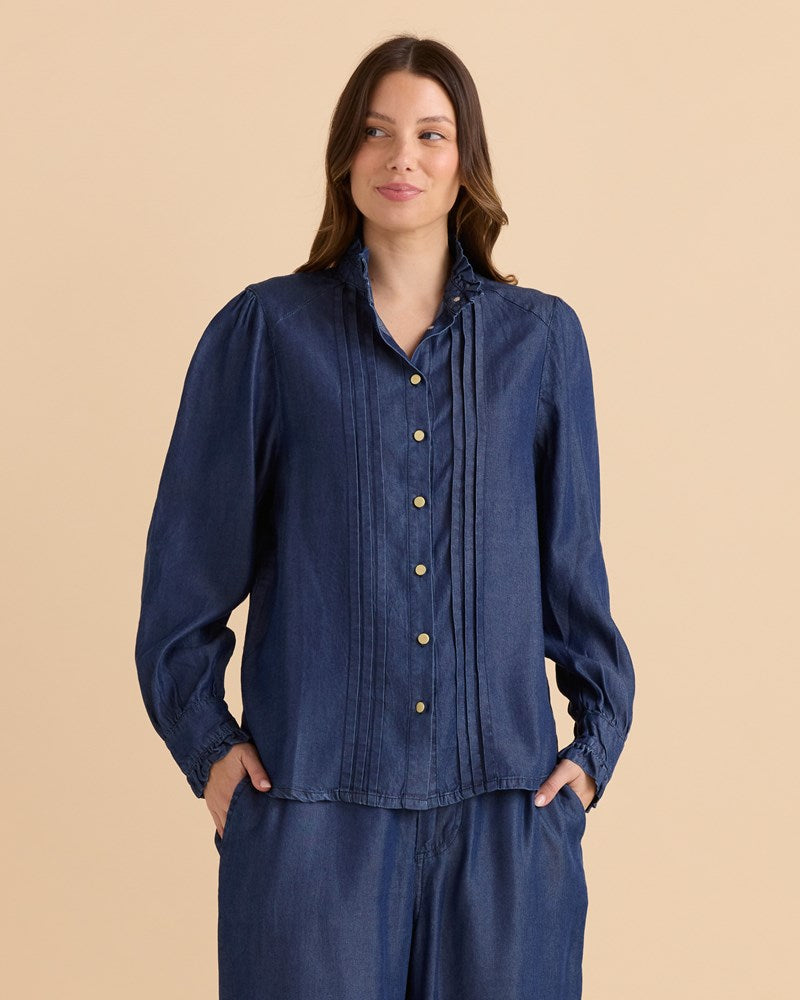 Lucille Lyocell Pleated Shirt - Dark Blue Wash