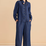 Lucille Lyocell Pleated Shirt - Dark Blue Wash