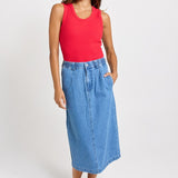 Betty Basics Solange Midi Denim Skirt in Medium Wash - view 2