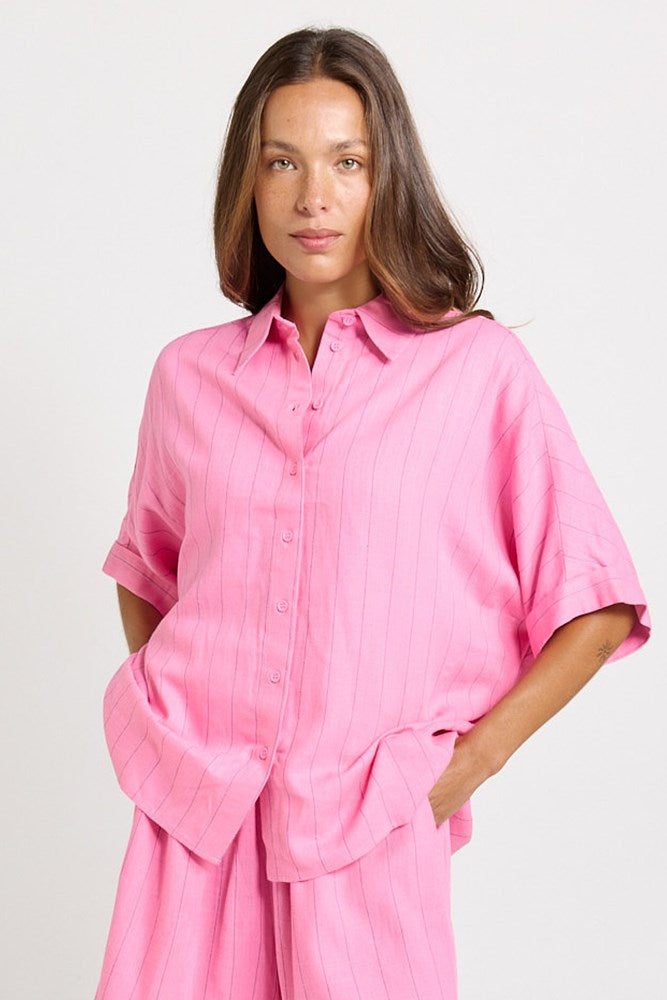 Betty Basics Ophelia Shirt in Pink/Teal Stripe