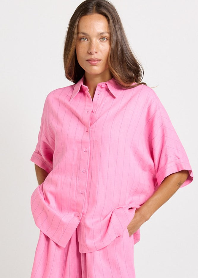Betty Basics Ophelia Shirt in Pink/Teal Stripe
