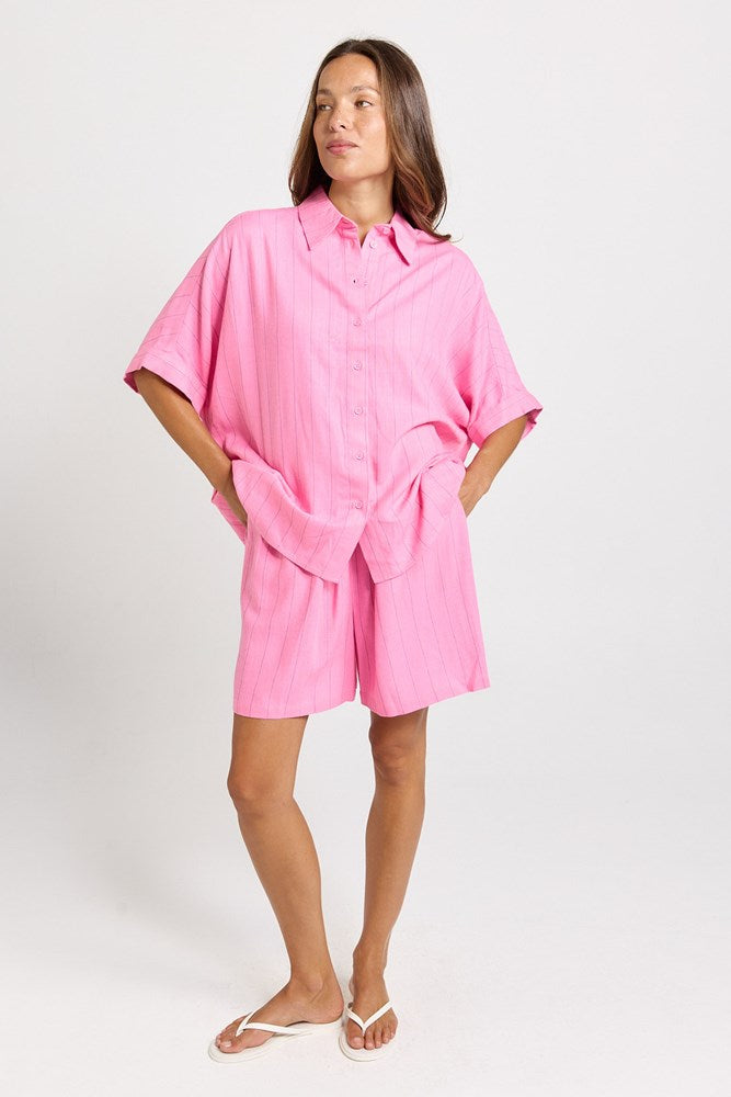 Betty Basics Ophelia Shirt in Pink/Teal Stripe - view 2