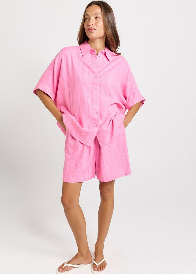 Betty Basics Ophelia Shirt in Pink/Teal Stripe - view 2