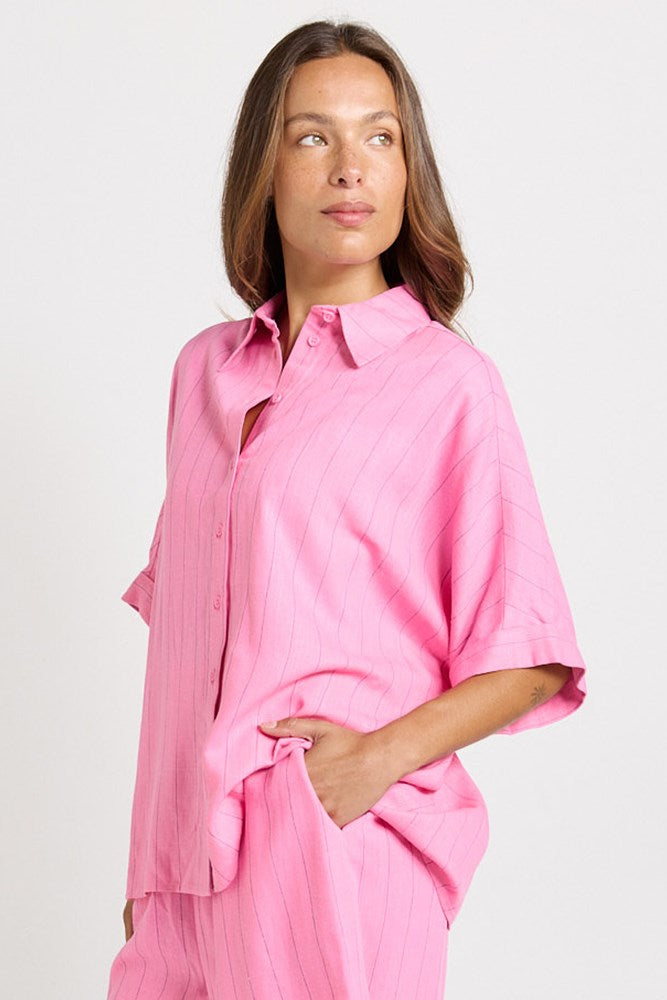 Betty Basics Ophelia Shirt in Pink/Teal Stripe - view 3